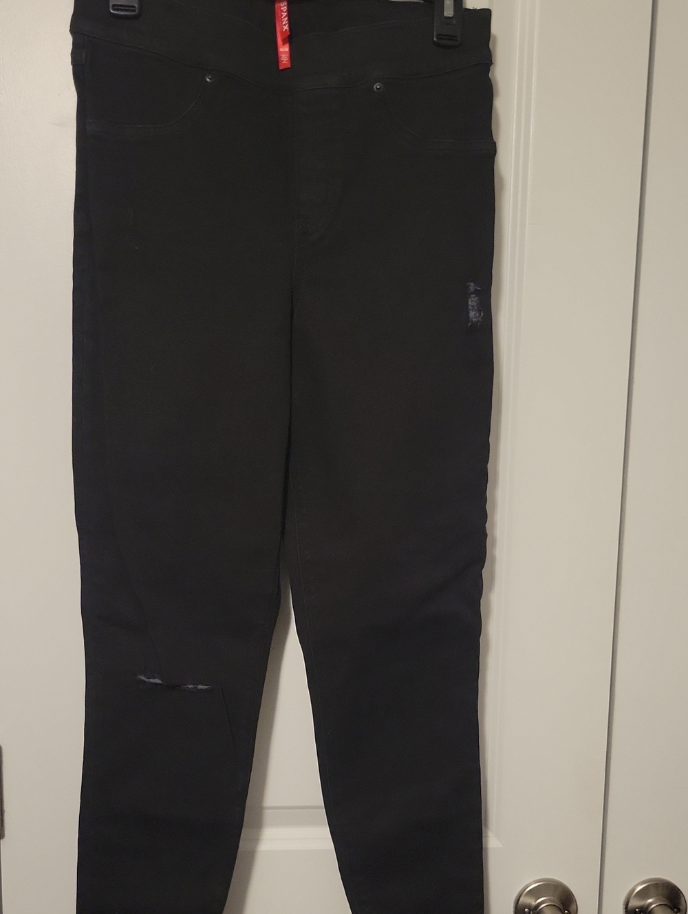 SPANX Black Skinny Jeans with Distressed Details